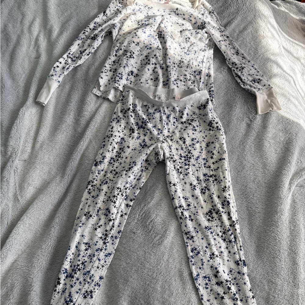 Victoria's Secret White and Blue Pajama Set Size Medium